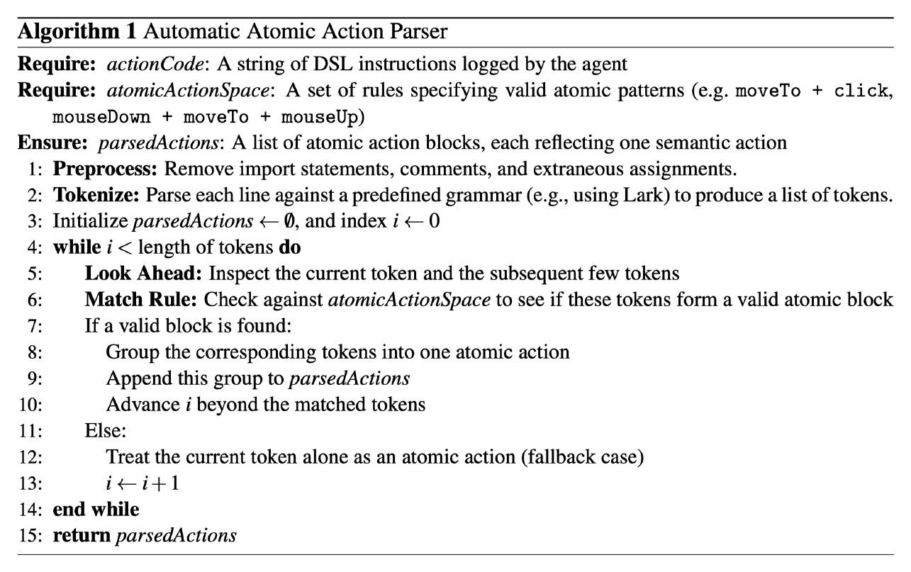 Atomic action parser